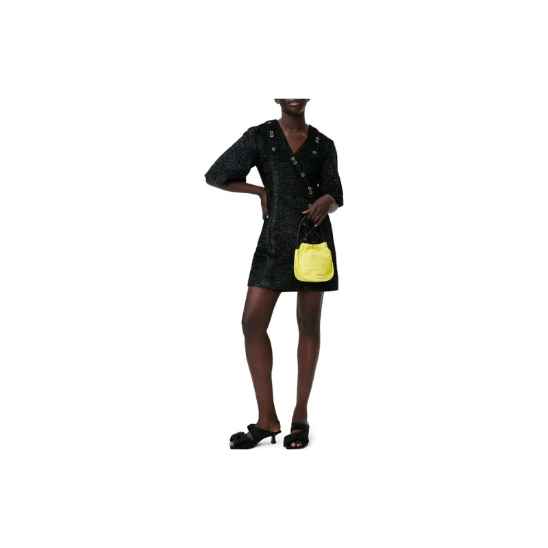 GANNI Sparkle V Neck Wrap Mini Dress-1
