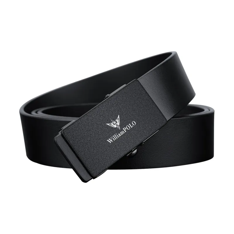 WilliamPOLO Cow Leather Leather Belts Men's Black 3.4cm Wide-3