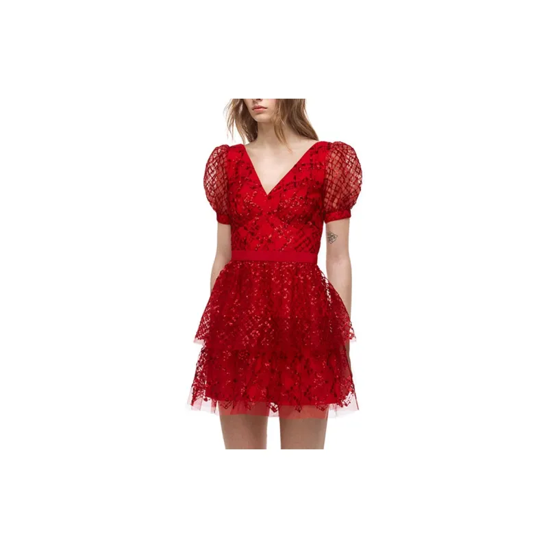 Self portrait Short Sleeved Dress Women's Red-3