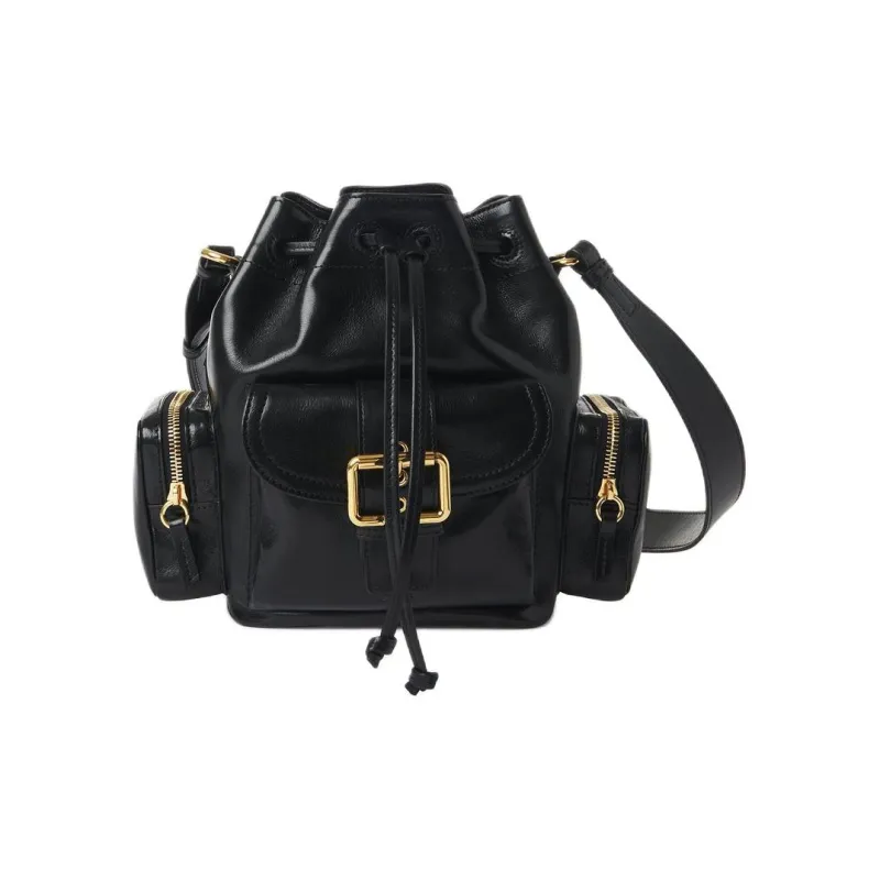 Chloe Buffalo Leather Bucket Bags Crossbody Bag Shoulder Bag Women's Black-0