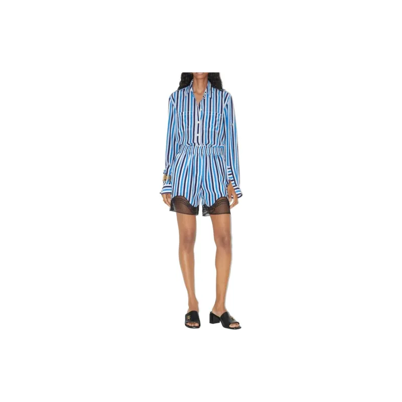 Burberry Lace Trim Stripe Silk Shorts Blue-1