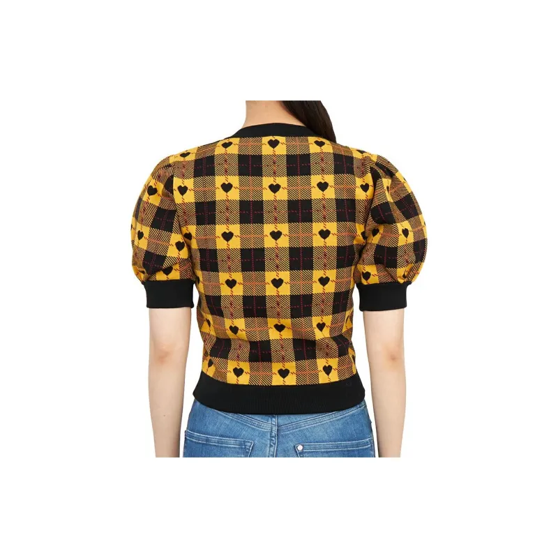 Alessandra Rich Heart Plaid Print Knit Top-3