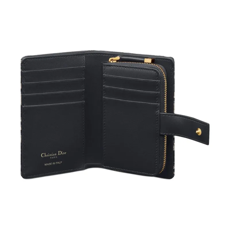 DIOR 30 Montaigne Oblique Jacquard With Smooth Calfskin Wallet Regular Women's Brown & Black-3