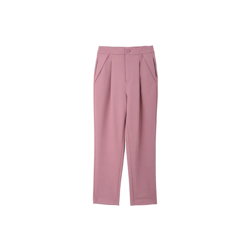 VIMLY Casual Pants Women's Leather Pink-1