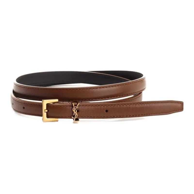 SAINT LAURENT Calfskin Leather Belts Women's Brown --0