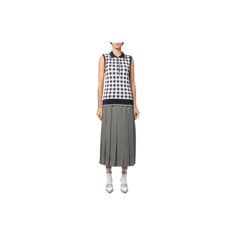 THOM BROWNE Gingham jacquard Sleeveless Polo Top-1