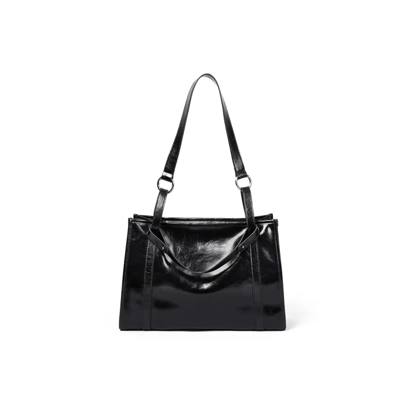 VINEY Cow Leather Tote Bag Shopping Bag Crossbody Bag Shoulder Bag Large Size Women's Brown/Black-8