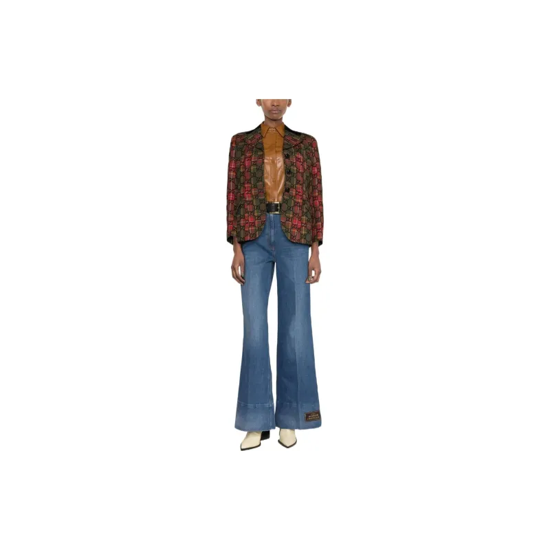 GUCCI Denim Flare GUCCI Label Pants Dark Blue Washed-1