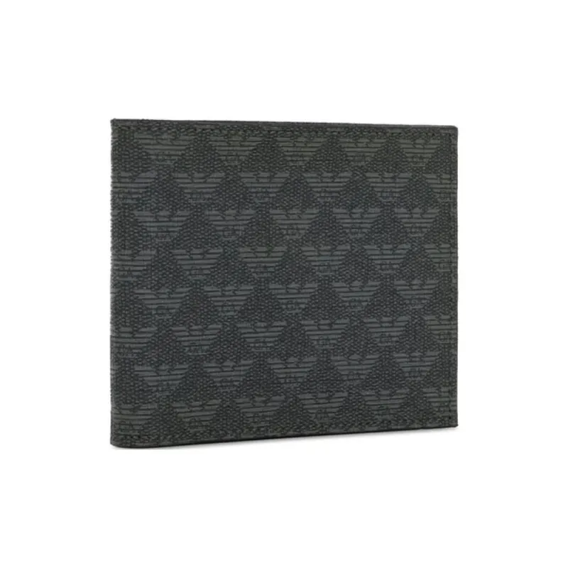 EMPORIO ARMANI Embossed Cow Leather Card Holder Wallet Men's Black Gray Color-4