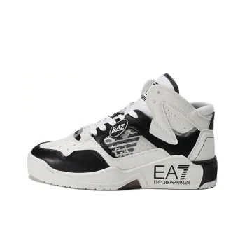EMPORIO ARMANI EA7 SS22 Mid-Top Stylish Skateboarding Shoes Men's White Black
