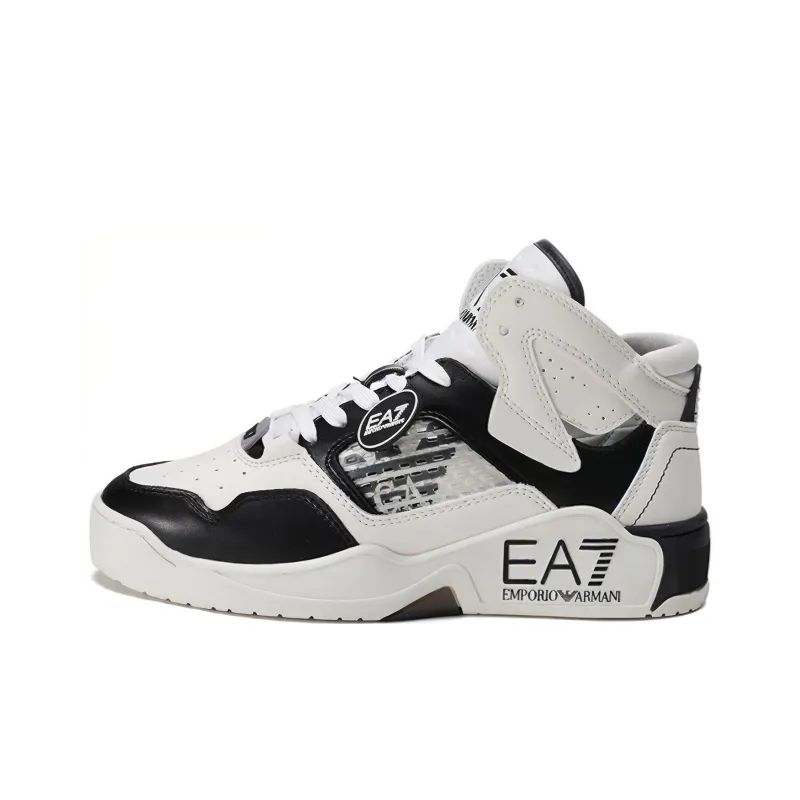 EMPORIO ARMANI EA7 SS22 Mid-Top Stylish Skateboarding Shoes Men's White Black-0