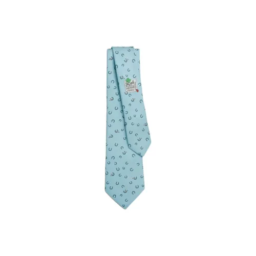 HERMES Mulberry Silk Ties Men's Sky Blue
