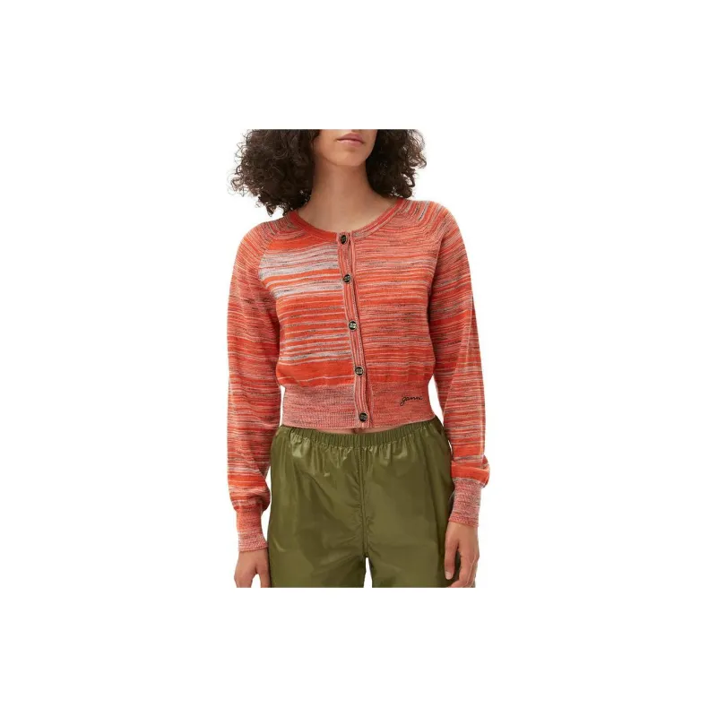 GANNI Mouline Logo Embroidered Buttoned Cardigan-1