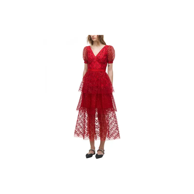 Self portrait Short Sleeved Dress Women's Red-2