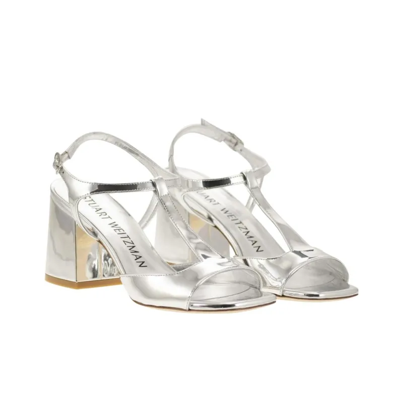 Stuart Weitzman/SW Flareblock One Strap Sandals 8.5cm Women's Silver-3