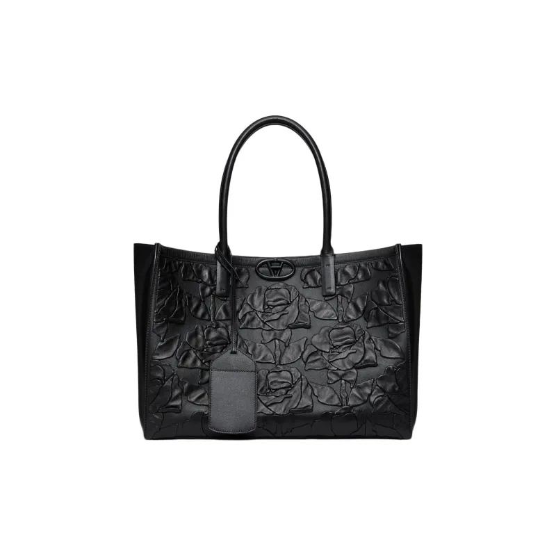 Valentino GARAVANI Leather Tote Bag Shopping Bag Handbag Medium Size Women's Black-0