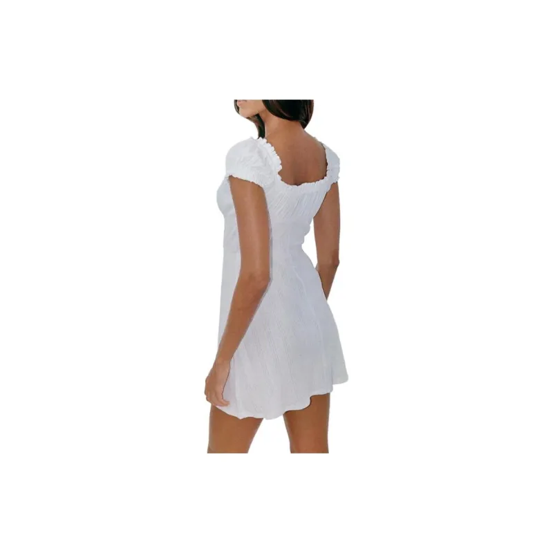 With Jean Short-Sleeved Dresses Women's White-2