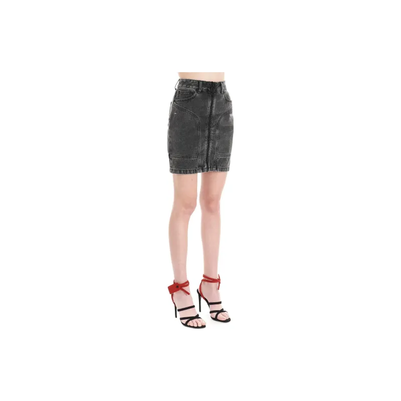 OFF WHITE Zip Front Denim Skirt Dark Grey-4
