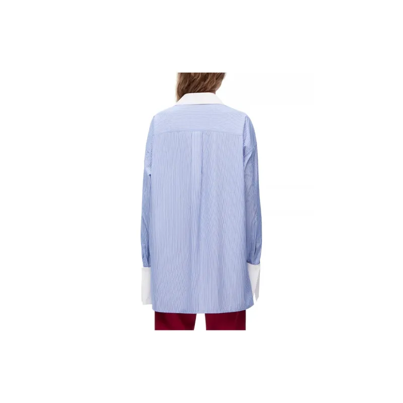 LOEWE Women's Stripe Long Cotton Shirt Blue/White-3