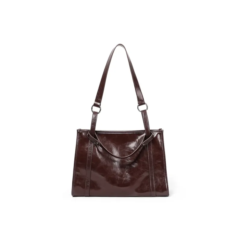 VINEY Cow Leather Tote Bag Shopping Bag Crossbody Bag Shoulder Bag Large Size Women's Brown/Black-3