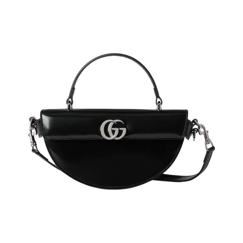GUCCI Shiny Leather Crescent Bag Shoulder Bag Crossbody Bag Handbag Mini Women's Black-0