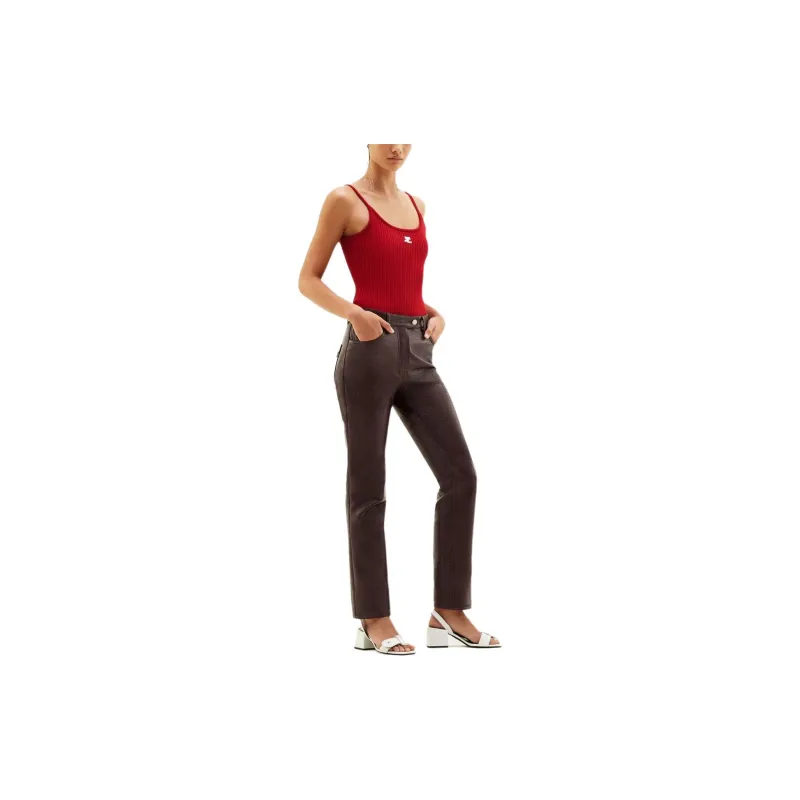 COURREGES Logo Embroidered Ribbed Sleeveless Top-2