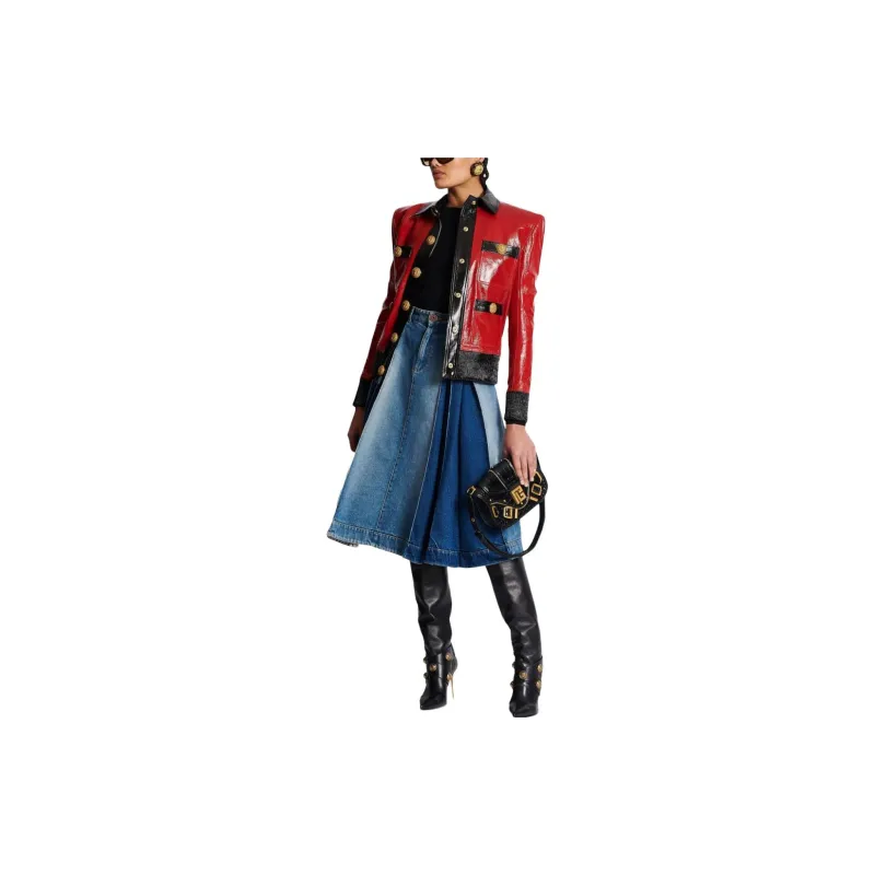 BALMAIN Two tone Patent Leather Jacket-5