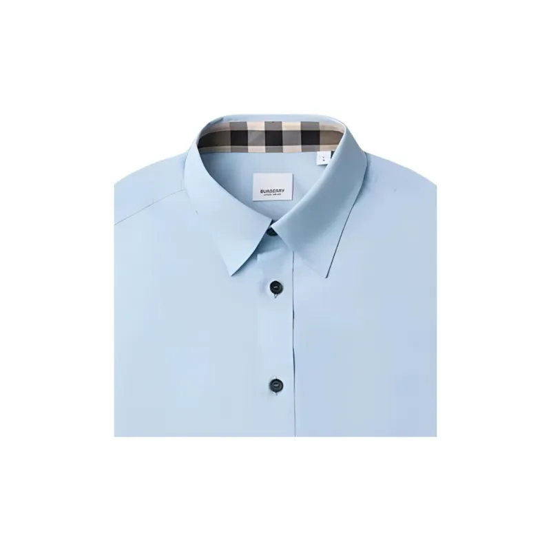 Burberry Men Solid Color Single-Breasted Pointed Collar Long Sleeve Shirt Light Blue-6