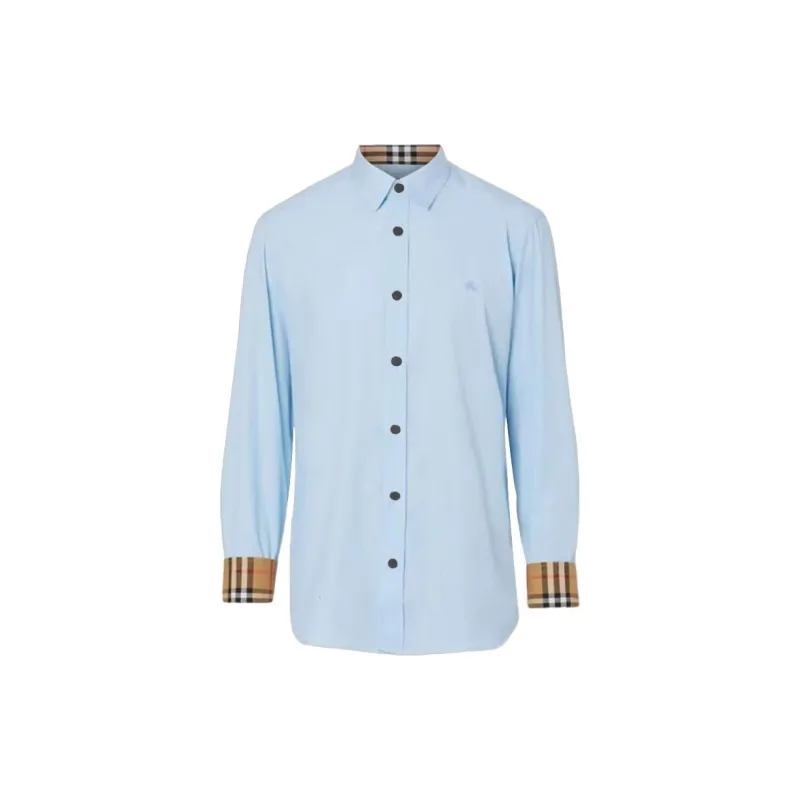 Burberry Men Solid Color Single-Breasted Pointed Collar Long Sleeve Shirt Light Blue-1