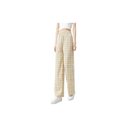 ORIGIN Casual Pants Women's Light Yellow Plaid