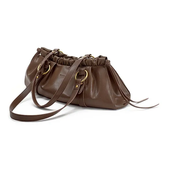 Simedin Cow Split Leather Bonded Synthetic Leather Shoulder Bag Regular Women's Coffee-1
