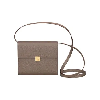 HERMES Clic Cow Leather Wallet, Shoulder Bag, Crossbody Bag Women's Elephant Gray