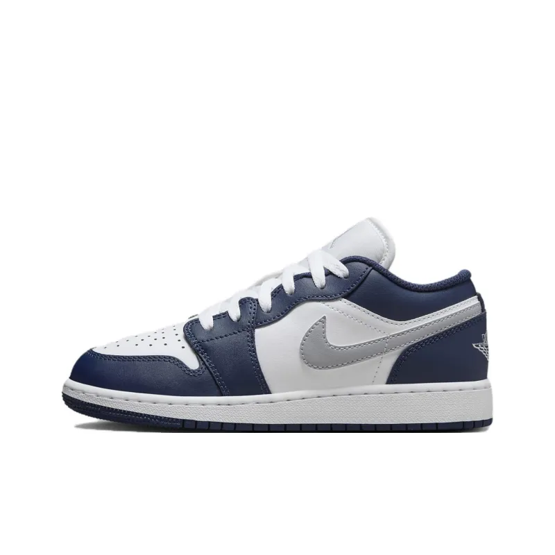 Jordan Air Jordan 1 Slip Resistant Cushioning Wear Resistant Low Top Children's Basketball Shoes Gray Blue Teenagers-0