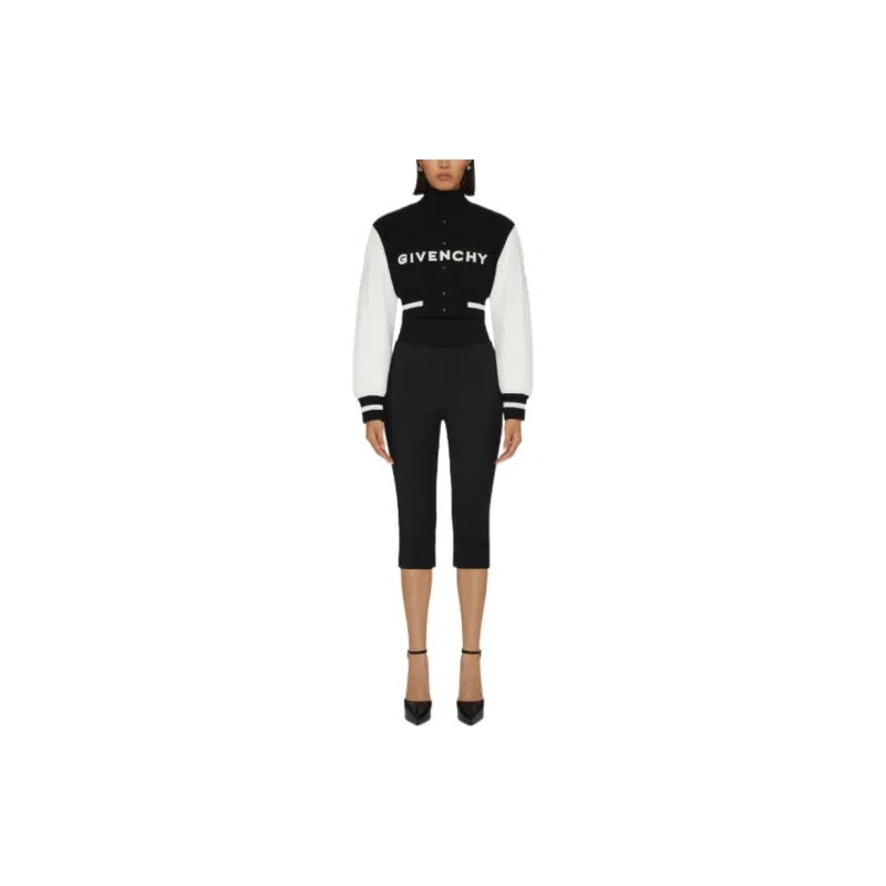 Givenchy Cropped Varsity Leather Jacket 'Black/White'-1