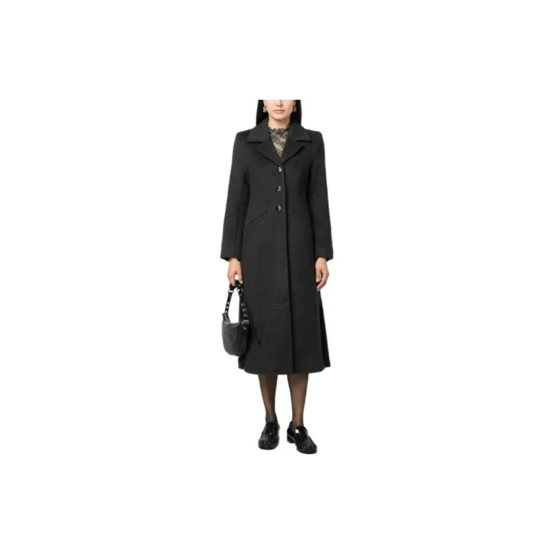 GANNI Single-breasted Wool Blend Midi Coat-1
