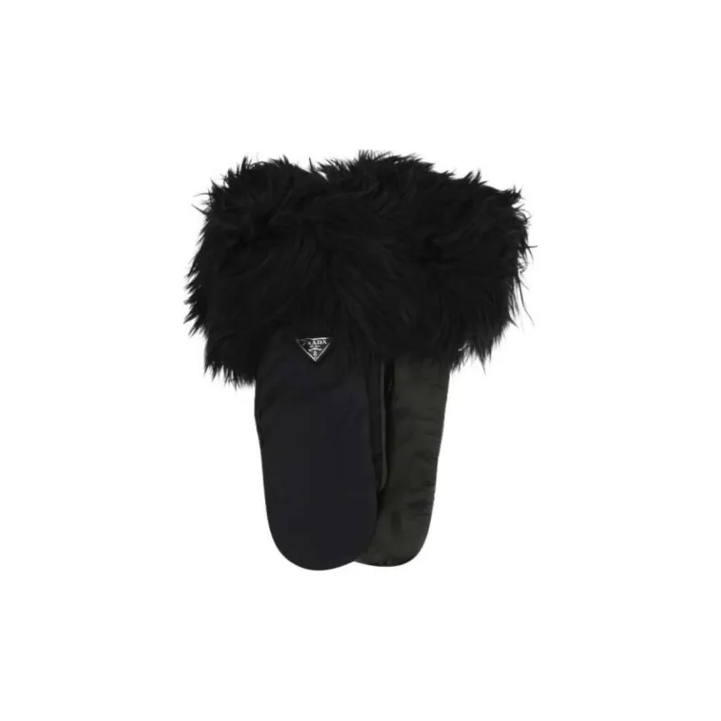 PRADA Logo Plaque Fax Fur Gloves-0