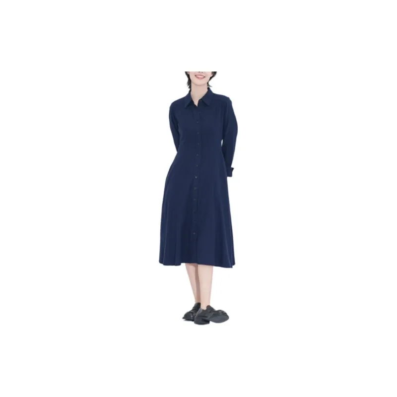 UNIQLO Long-Sleeved Dresses Women's 69 Navy Blue-4