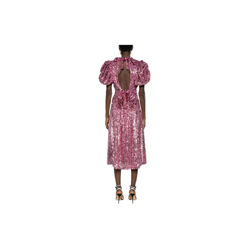 Rotate Sequin Embellished Puff Sleeved Midi Dress-4