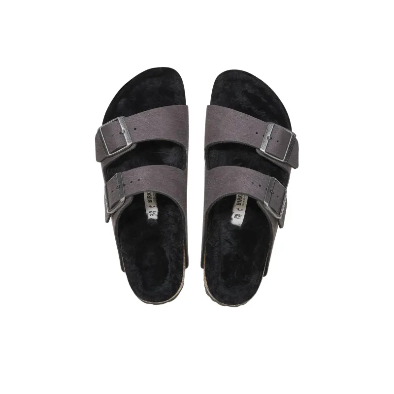 Birkenstock Arizona Shearling Slip Resistant Abrasion Resistant Slide Slippers Unisex Black Gray Color-4