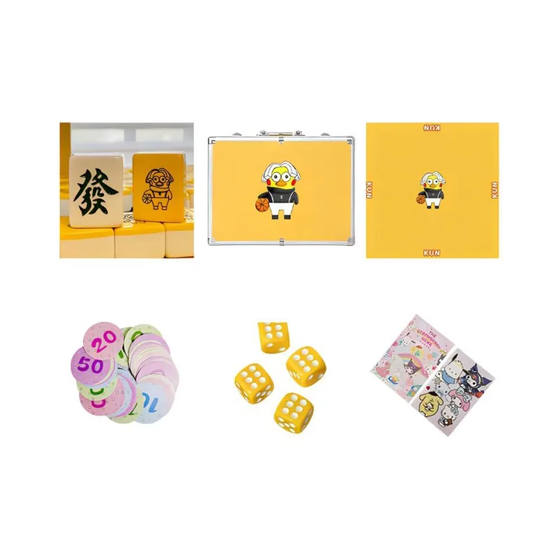 Imono Hand Crafted Mahjong Set For Home Use Yellow Koon Cartoon Style Cute Design Board Games-7