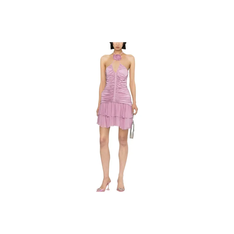 Blumarine Rose-Detailed Halterneck Ruched Mini Dress-1