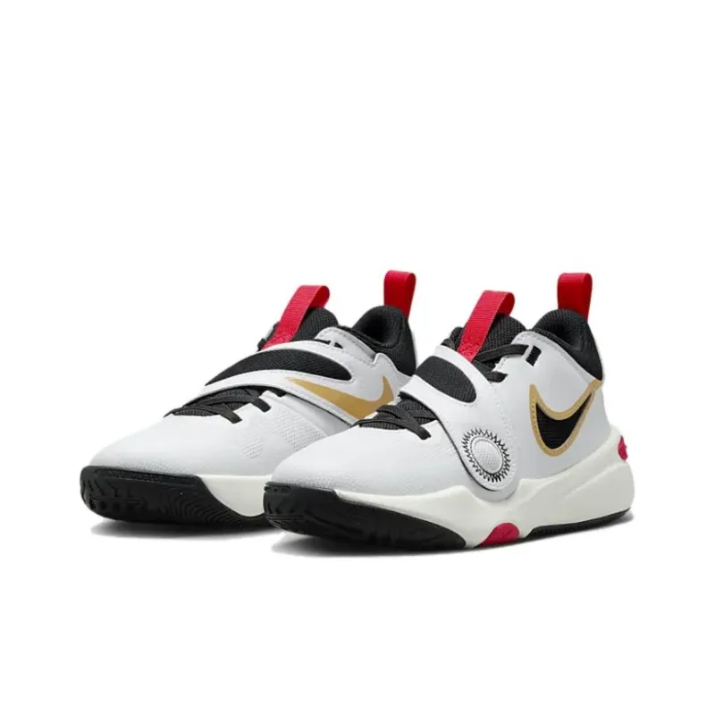 Nike Team Hustle D 11 Cushioning, Wear Resistant Low Top Children's Basketball Shoes White Black Yellow Unisex-3
