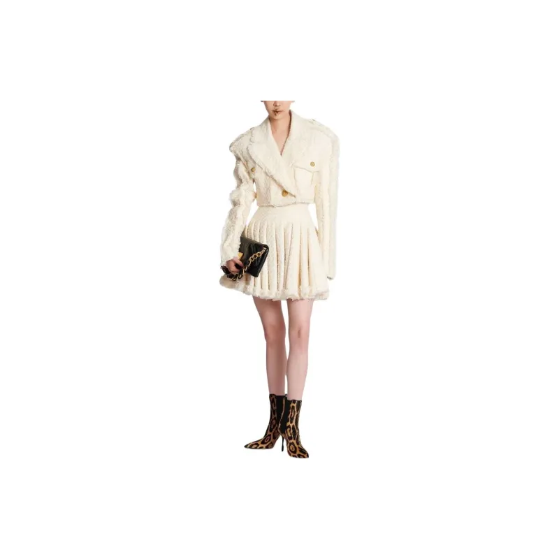 BALMAIN Cropped Coats Women's Beige-1