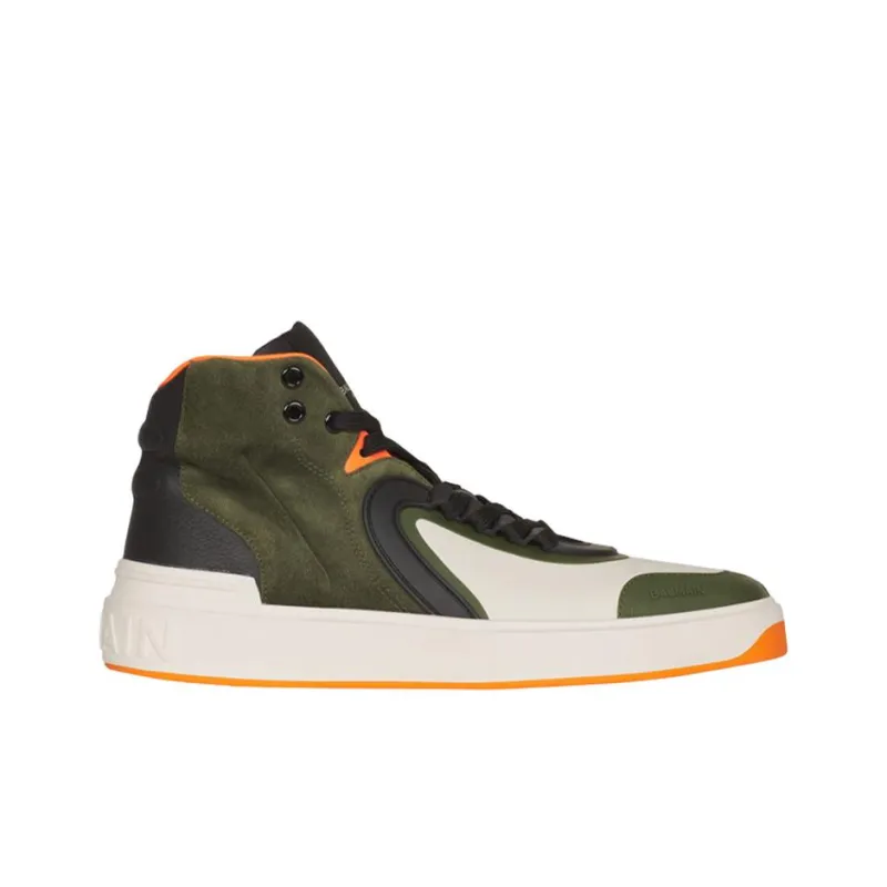 BALMAIN Skateboard Shoes Men High Top White Green-1