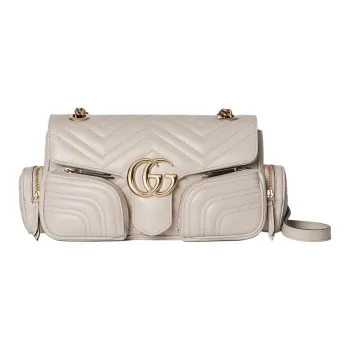 GUCCI GG Marmont Leather Crossbody Bag Shoulder Bag Small Size Women's Ivory