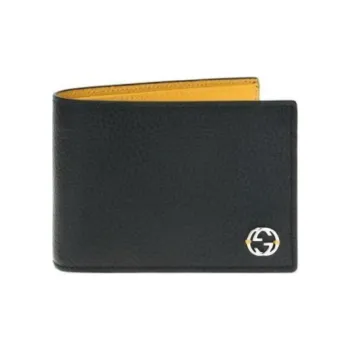 GUCCI Leather Wallet Men's Black & Yellow