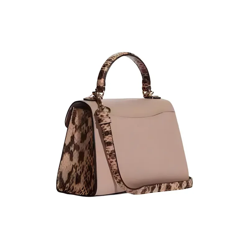 COACH Leather Patchwork Snake Leather Handbag Shoulder Bag Crossbody Bag Medium Size Women's Shell Pink-1