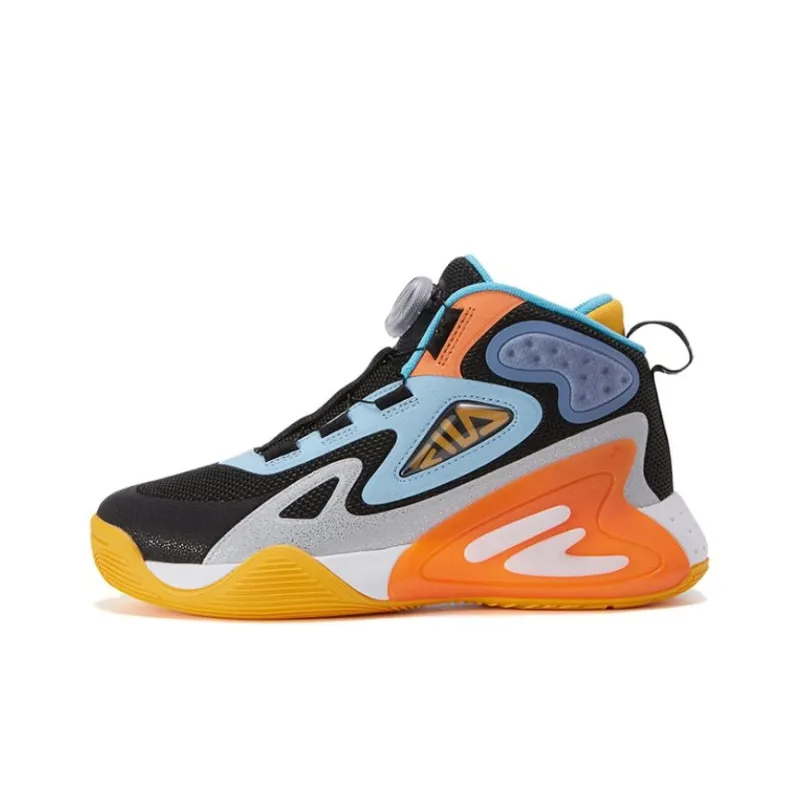 FILA KIDS BOA Rebound Support Mid Top Children's Basketball Shoes Black Blue Teenagers-0