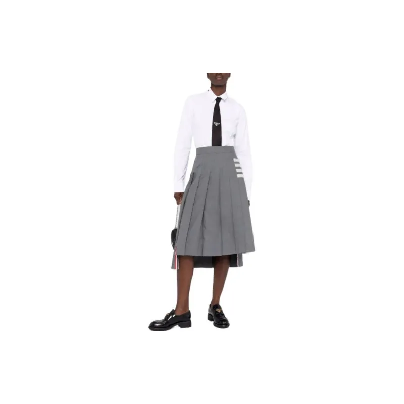 THOM BROWNE Pleated Asymmetric Midi Skirt-1