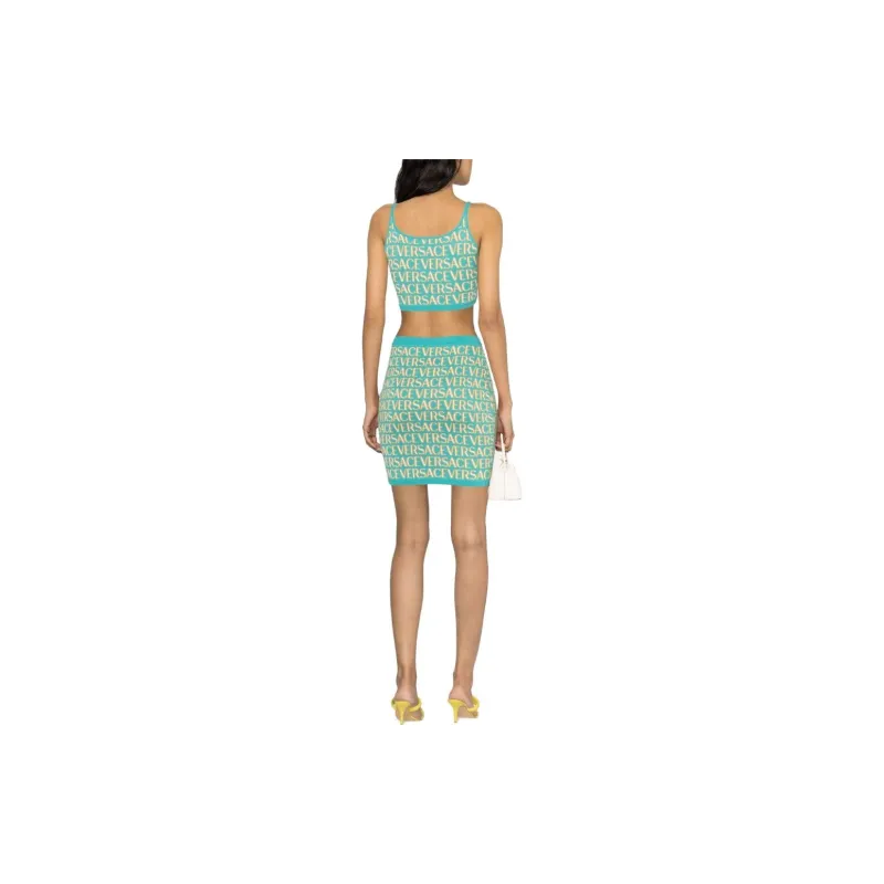 VERSACE Allover Logo-Jacquard Knitted Mini Skirt-2